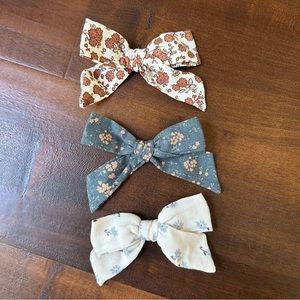 Rylee + Cru Floral Fabric Bow Clips in Rust, Blue, and Cream